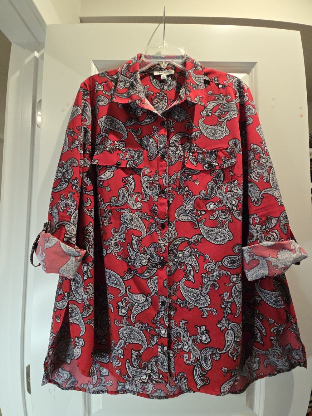 Notations Red Paisley Button-Front Shirt Jacket